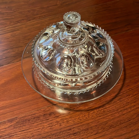 Vintage Coin Dot Cut Glass Clear Colour Lidded Dish - Picture 1 of 9